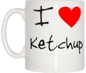 TeeTreeDesigns I Love Heart Ketchup Mug - Ceramic Coffee Mug - 92mm High - 80mm Diameter