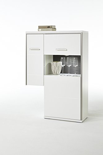 Anstell-Highboard weiss Hochglanz mit Metallrahmen