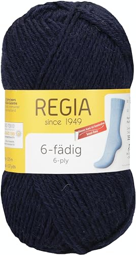 REGIA 6-fädig Uni 9801280-00324 marine Handstrickgarn, Sockengarn, 50g Knäuel