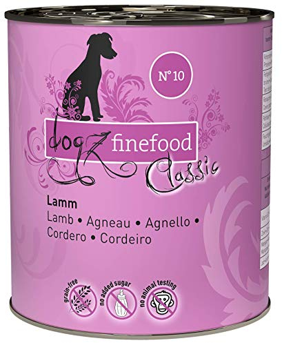 dogz finefood Hundefutter nass - N° 10 Lamm - Feinkost Nassfutter für Hunde & Welpen - getreidefrei & zuckerfrei - hoher Fleischanteil, 6 x 800 g Dose