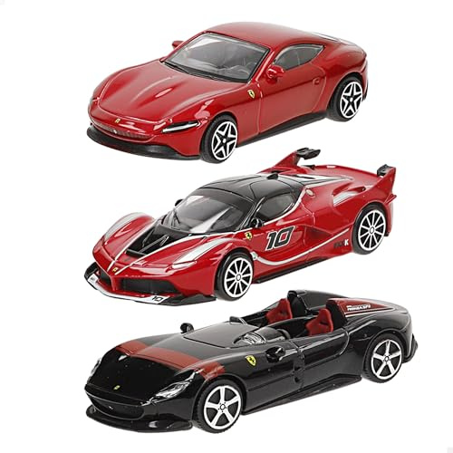 Bburago - Geschenkpaket 3 Ferrari R&P - 3 Modellautos 1:43 legendärer Fahrzeuge (zufällige Auswahl), offizielle Ferrari-Lizenz, empfohlen ab 3 Jahren