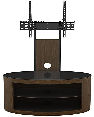 AVF Curved Wood TV Stand - Buckingham 1100mm Wide Floorstand Combi Unit Upto 65, Universal VESA Mount, Walnut & Black Glass, Open & Closed Storage