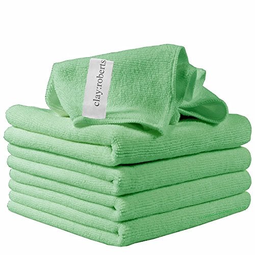 Microfibre Cleaning Cloths, 40cm x 30cm - Pack of 5, Green, Machine Washable, Polishing, Waxing & Dusting Cloth, Lint-Free, Kitchen Towel, Car Cleaning, Microfiber