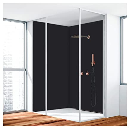 KERABAD Duschrückwand, Badrückwand, Duschverkleidung aus 3 mm Alu-Verbundplatte, 90x200cm,Schwarz RAL 9005