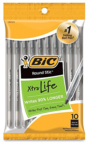 Bic Round Stic Medium Ballpoint Pens 10/Pkg-Black