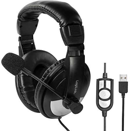 LogiLink HS0019 - USB Stereo Headset mit 180° schwenkbarem Mikrofon und Fernbedienung, Schwarz