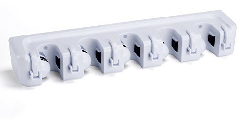 MSV Gerätehalter Wandhalterung für bis zu 11 Geräte, Ordnungsleiste Wandhalter mit 5 Haken und 6 Schnellspannern für Mopp, Besen und Gartenwerkzeug usw.