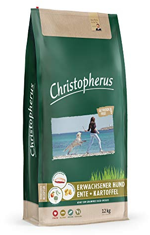 Christopherus Grainfree, Vollnahrung für den ausgewachsenen Hund mit normaler Aktivität, Trockenfutter, Ente + Kartoffel, Krokettengröße ca. 1 cm, Ausgewachsener Hund, 12 kg