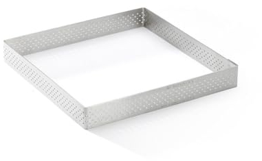 De Buyer - Cercle à tarte carré VALHORNA en inox perforé - 15 x 15 x 2 cm - Fabriqué en France, Technologie AIR SYSTEM, Micro-Perforations pour Cuisson Rapide et Homogène pour Résultats Croustillants