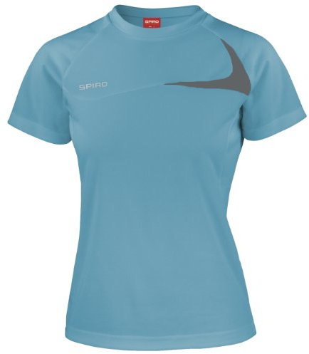Spiro Womens/Ladies Sports Dash Performance Training T-Shirt (L) (Aqua/Grey)