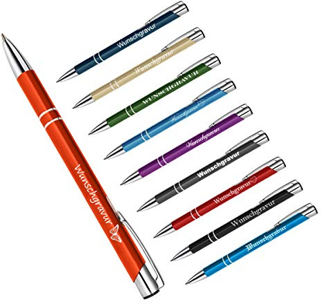 polar-effekt 10 Stück Metall Oleg Kugelschreiber mit Gravur des Namens - Personalisierte Geschenkidee Mitbringsel - blau schreibend - Farbe orange