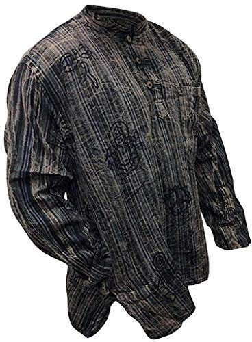 SHOPOHOLIC FASHION Unisex Stonewashed Gestreiftes, Leichtes Hippie-Opa-Hemd