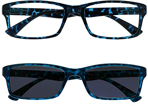 OPULIZE Die Lesebrille Unternehmen Blau Schildpatt Leser Mit Passenden Sonne Leser Wert Doppelpack Herren Frauen UVSR2092BL +1,00