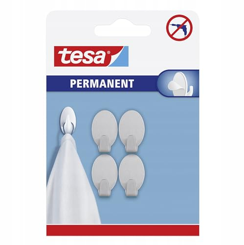 tesa H6661000 Permanent Haken oval Metall, Grau