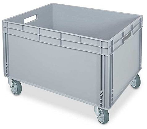 BRB Stapelbehälter mit 2 Durchfassgriff und 4 Rollen, LxBxH 800 x 600 x 545 mm, grau