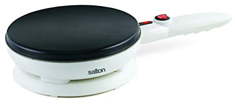 Salton Cordless Electric Crepe Maker With Bonus Batter Dish and Spatula with Non-Stick Cooking Surface, Automatic Temperature Control for 7.5 Crepes and Tortillas, Recipes Included, White (CM1337)