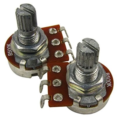 Musiclily B500K Mini Metric Coarse 18-Spline Split Short Shaft Pots Linear Taper Potentiometers for Electric Guitar Bass (Set of 2)