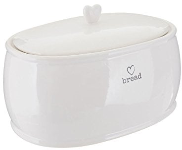 Premier Housewares Charm Biscuit Tin Bread Bin Dolomite Bread Storage and Biscuit jar Crock - White 19 x 32 x 21 cm