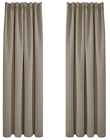 Deconovo Gardinen Blickdicht Dicke Vorhänge Kräuselband Vorhang Verdunkelung gegen Kälte, 245x140cm(HöhexBreite), Taupe, 2er Set