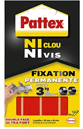 Pattex | Pastilles Fixation Permanente Ni Clou Ni Vis (10 x 20 mm x 40 mm) – Pastilles double faces ultra fortes – Pastilles autocollantes résistantes jusqu'à 3 kg