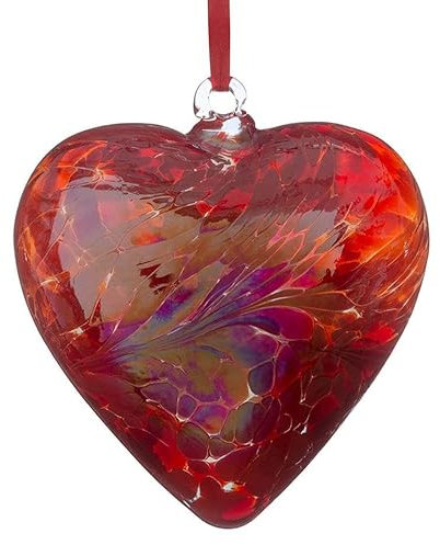 Sienna Glass 12cm Hanging Glass Heart – Handcrafted Red Mouth-Blown Glass Ornament with Rich Colour Finish – Unique Gift Boxed Decoration for Windows, Gardens, Weddings, Birthdays, Anniversaries