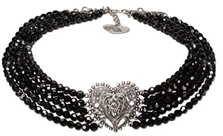 Alpenflüstern Perlen-Trachten-Collier Louise - Trachtenkette mit Trachtenherz - Damen-Trachtenschmuck Dirndlkette in schwarz und Creme-weiß DHK126