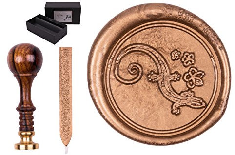 Siegelstempel Set Sigillum Gravur Symbol Gecko, incl. 1 Stange Siegelwachs gold