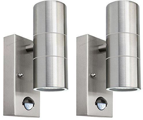 Long Life Lamp Company 2 X PIR Stainless Steel Double Outdoor Wall Light with Movement Sensor IP44 Up Down Outdoor Wall Light ZLC08DSEN2P
