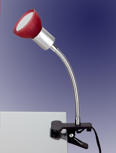 Trango 2989-012 LED Klemmleuchte *EASY* Tischlampe I Leseleuchte I Clip Lampe mit rotem Glas Lampenschirm, Klemmspot I Nachtlicht I Schreibtischlampe inkl. 1x GU10 3000K warmweiß LED Leuchtmittel