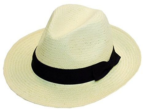 The Express Hats Company Quality White Crushable Straw Fedora Panama Hat with Black Band, one Size fits All.