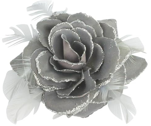 Dunkelgraue Rose Haarspange Große Rose Fascinator Blume Haarspange Silber Haarschmuck Clips Elastische Hochzeit Haarblume 1 Stück
