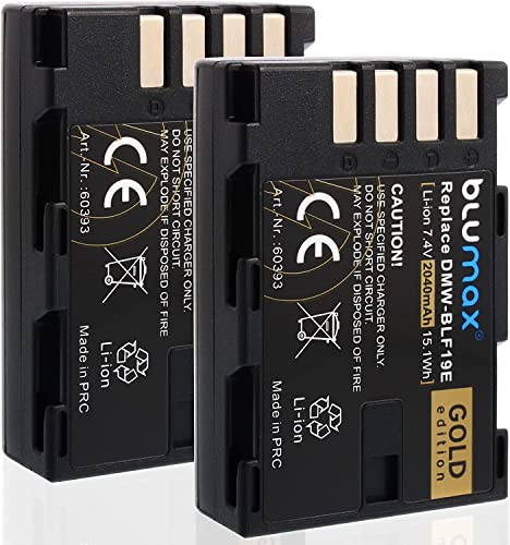 Blumax 2X DMW-BLF19/DMW-BLF19E Akku Kompatibel mit Panasonic Lumix DC-GH5 DMC-GH3/DMC-GH4/DMC-GH4R/DMC-GH3A/DMC-GH4/DMC-GH3H 2040mAh 7,4V 15,1