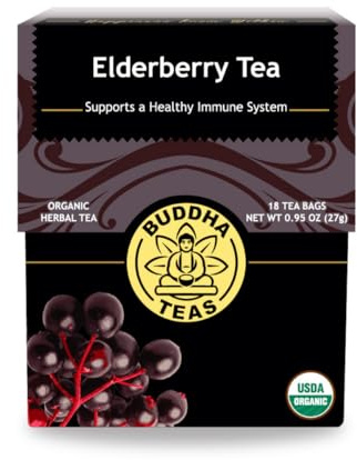 Buddha Teas - Organic Elderberry - Herbal Tea - For Health & Wellbeing - With Antioxidants & Minerals - Clean Ingredients - Caffeine Free - OU Kosher & Non-GMO - 18 Tea Bags (Pack of 1)