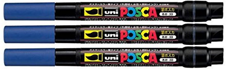 Posca PCF-350 Blue Colour Paint Marker Pen 0.1-10mm Brush Nib Writes On Any Surface Glass Metal Wood Plastic Fabric (Pack Of 3)
