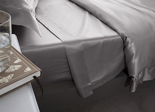 Jasmine Silk 100% Mulberry 19MM Charmeuse Foglio di Seta Piatta (Grigio) - 230 Centimetri x 275 Centimetri Doppio