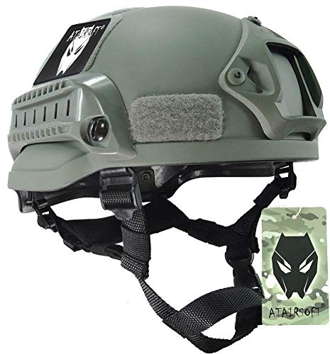 ATAIRSOFT Mich 2002 Kampf Schutz Helm mit Side Rail & NVG Berg Blattwerk grün FG für Airsoft Taktisch Militär Paintball Jagd