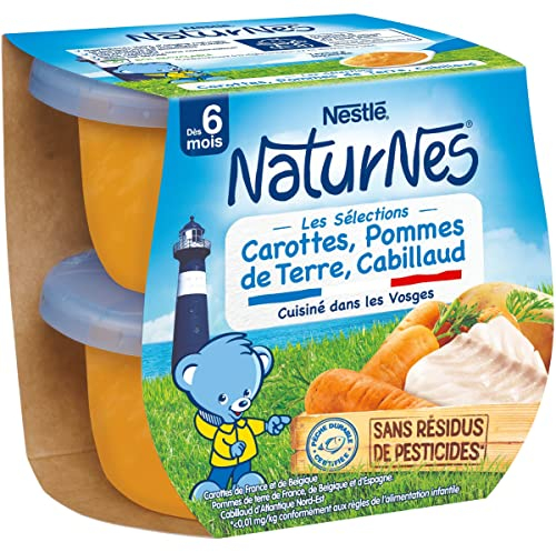 Nestlé Naturnes Les Sélections Petits Pots Bébé Carottes, Pommes de terre, Cabillaud - Dès 6 mois - 2x200g