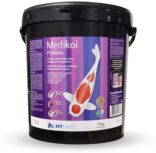 NT Labs Medikoi Probiotic Multi-Season Pond Fish Food 6mm Pellets (5kg) | All year round koi food utilises probiotic bacteria for easy digestion to maximise nutrient uptake and body mass gain.