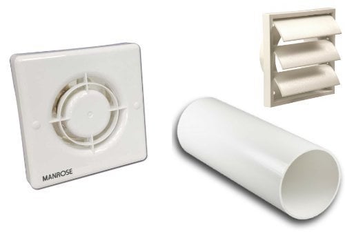 XF100P Pullcord Fan Complete 4 100mm Wall Kit with Gravity Grille Bathroom Shower Extractor Fan