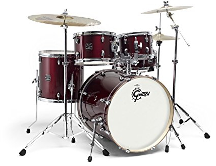 Gretsch Energy Schlagzeug (7-lagige Pappel Kessel, Chrome Hardware, inkl. 5-teiligem Hardwarepaket, Hocker, Doppeltomhalter & Paiste 101 Beckensatz (13 HH, 16 C, 20 R), Gretsch Felle by Remo) Rot