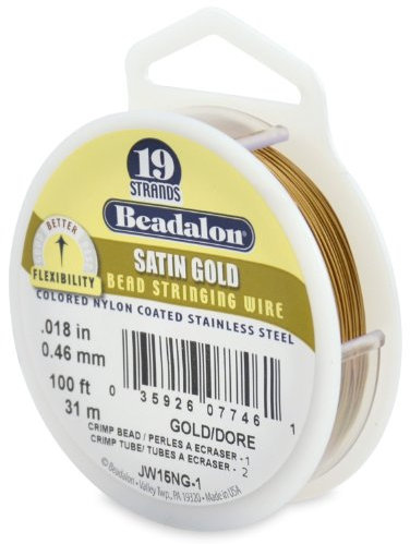 Beadalon 31 m Reel 0.46 mm Diameter 19 Strand Wire, Satin Gold