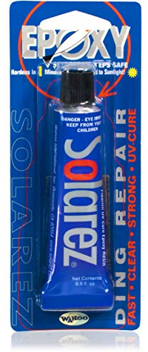 SOLAREZ UV Cure Epoxy Ding Repair Resin - SUP Paddle-Board & Surfboard Repair (0.5 oz) Cures in 2-3 Mins! Non Yellowing, eco-Friendly - Zero Vapors, Comes with 60/240 Grit Sand Pad ~ Made in The USA!