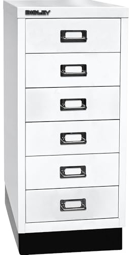 BISLEY MultiDrawer, 29er Serie mit Sockel, DIN A4, 6 Schubladen, Metall, 696 Verkehrsweiß, 38 x 27.9 x 67 cm | Mit Sockel, DIN A4, 6 Schubladen, verkehrsweiß