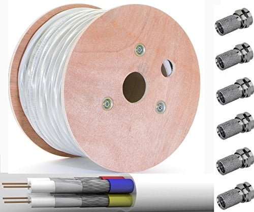 Trendsky [+50xStecker] 100m Quattro Kabel Antennenkabel 4-Fach Digital Quad 4 in 1 LNB Sat 100dB Koaxial Koax Full HD 3D