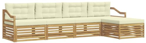 vidaXL Outdoor-Sofagarnitur mit Kissen 5 pcs Weiß und Creme Polyester, Garten, modernes Outdoor-Sofa, Sitzgruppe für die Terrasse, gemütliche Loungemöbel