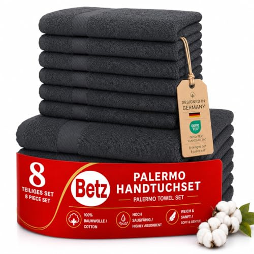 Betz 8-TLG. Handtuch-Set Palermo 100% Baumwolle 2 Duschtücher 6 Handtücher Farbe anthrazit