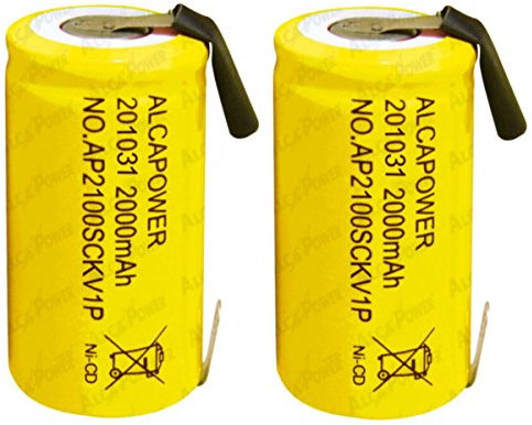 2 Batterie Accumulatore Ni - Cd SC 1,2V 2000mAh Ricaricabile - T. a Saldare (Confezione da 2 Batterie)