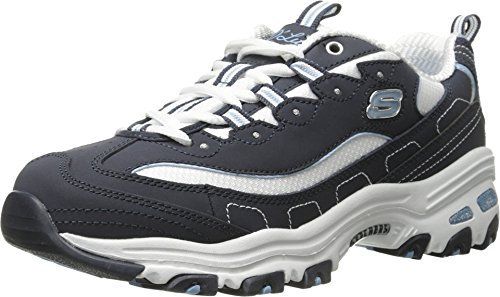 Skechers D'Lites Biggest Fan Regular, Zapatillas, Mujer, Navy Trubuck/ White Mesh/ Carolina Blue Trim, 42