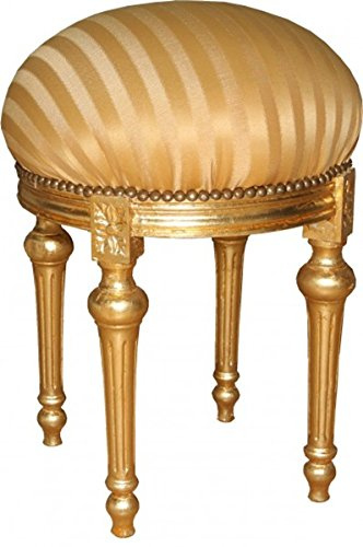 Casa Padrino Barock Sitzhocker - Rundhocker Gold Creme Streifen/Gold - Barock Hocker Möbel