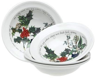 Portmeirion The Holly & Ivy Oatmeal, Ceramic, Multi-Colour, Set of 6 | 6.5 Durable Earthenware Bowls for Cereal, Soup, Oatmeal & Snacks, Festive Christmas Dinnerware, Microwave & Dishwasher Safe